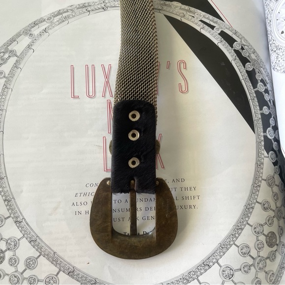 Vintage USMECO Paris Designer Black Calf Hair Gold Mesh Belt Glam Ornate Belt - Picture 4 of 10